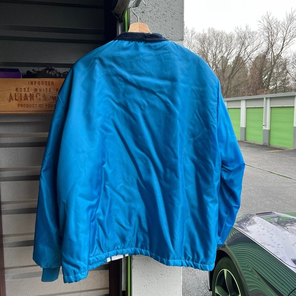 Vintage 60s 70s Ford Shelby Cobra Racing Jacket Blue White Faux Fur Lined XL - Picture 3 of 11